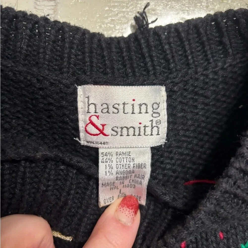 Vintage 90s Black Graphic Knit Embellished Ugly Christmas Sweater Size Large - Picture 7 of 7